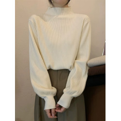 奶系軟糯毛衣女秋冬季半高領小衆燈籠袖打底針織衫小香風內搭上衣