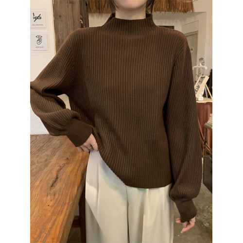 奶系軟糯毛衣女秋冬季半高領小衆燈籠袖打底針織衫小香風內搭上衣