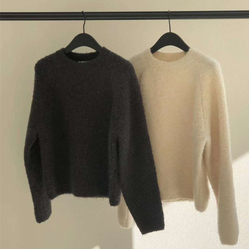 珍珠絨白色毛衣女秋冬插肩袖韓版冷淡系高級感上衣復古打底針織衫