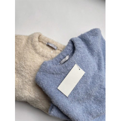 羊駝絨奶藍色毛衣女加厚打底珍珠絨針織衫寬松慵懶內搭高級感上衣