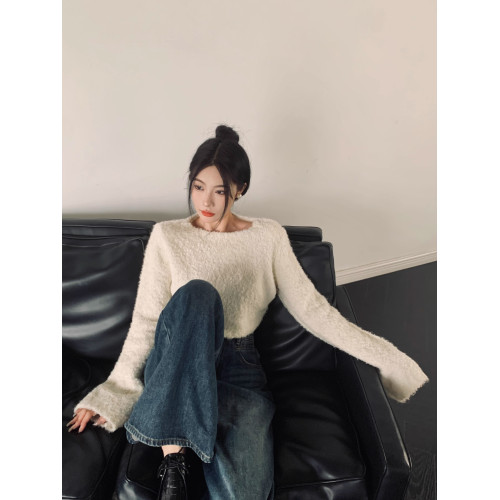 圈圈紗毛衣女套頭短款秋冬溫柔風毛絨絨高級感小衆別致針織衫上衣