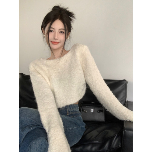 圈圈紗毛衣女套頭短款秋冬溫柔風毛絨絨高級感小衆別致針織衫上衣