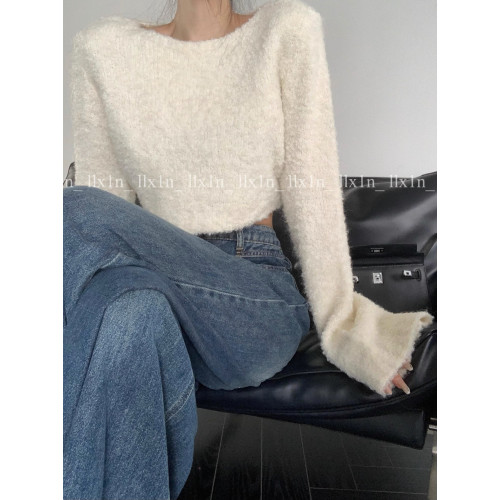 圈圈紗毛衣女套頭短款秋冬溫柔風毛絨絨高級感小衆別致針織衫上衣