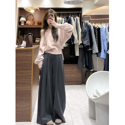 粉色不規則斜肩掛脖毛衣女款秋冬2025新款韓系穿搭短款針織衫上衣