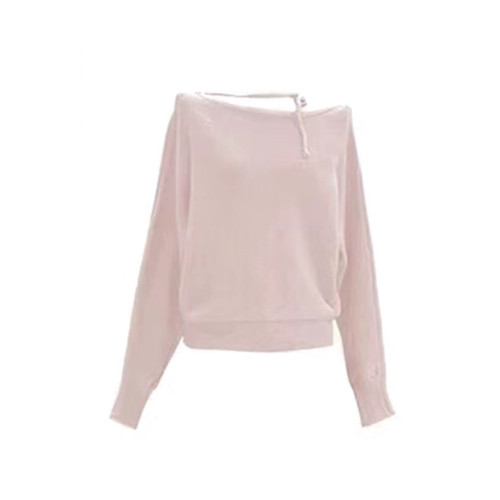 粉色不規則斜肩掛脖毛衣女款秋冬2025新款韓系穿搭短款針織衫上衣