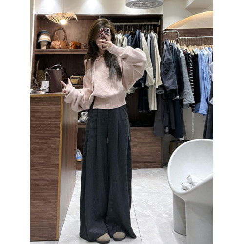 粉色不規則斜肩掛脖毛衣女款秋冬2025新款韓系穿搭短款針織衫上衣