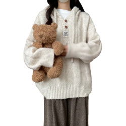 白色連帽毛衣女秋冬季2025新款爆款慵懶高級感韓系穿搭針織衫上衣