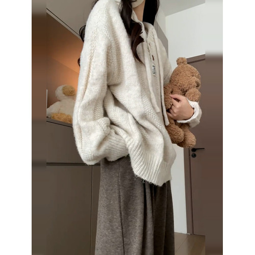 白色連帽毛衣女秋冬季2025新款爆款慵懶高級感韓系穿搭針織衫上衣 白色連帽毛衣女秋冬季2025新款爆款慵懶高級感韓系穿搭針織衫上衣