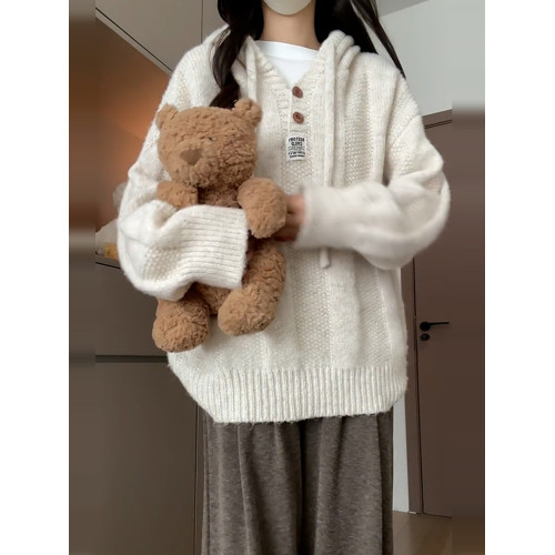 白色連帽毛衣女秋冬季2025新款爆款慵懶高級感韓系穿搭針織衫上衣 白色連帽毛衣女秋冬季2025新款爆款慵懶高級感韓系穿搭針織衫上衣