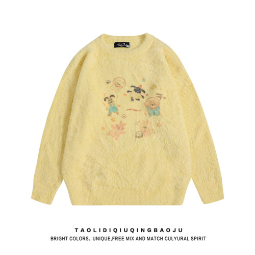 奶fufu小羊印花馬海毛毛衣女冬季學院風慵懶風休閒學生針織衫上衣