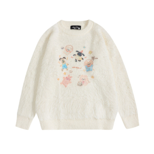 奶fufu小羊印花馬海毛毛衣女冬季學院風慵懶風休閒學生針織衫上衣