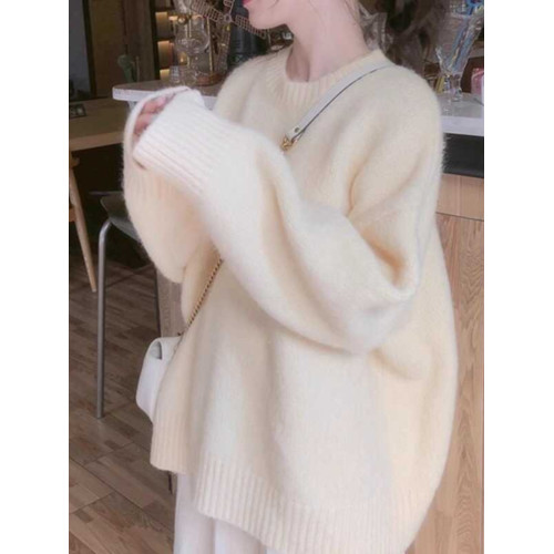 馬海毛軟糯毛衣女2025秋冬新款慵懶風寬松加厚小個子內搭針織衫