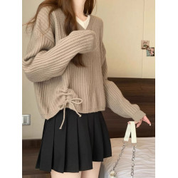 針織打底衫女內搭春秋冬小個子百搭顯瘦設計感上衣假兩件V領毛衣