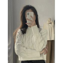 日系復古半高領麻花毛衣女秋冬設計感小衆短款內搭打底針織衫上衣