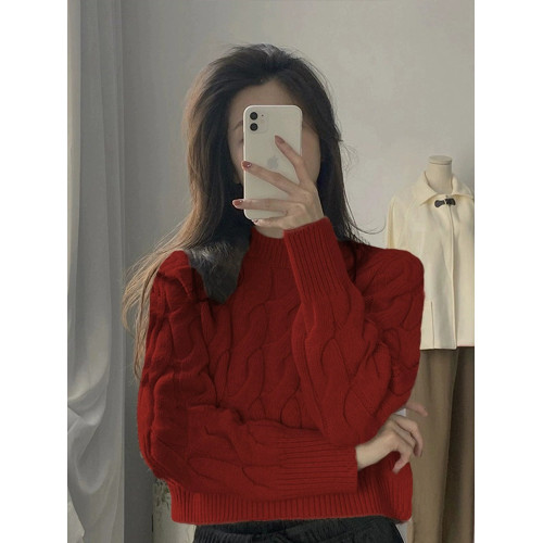 日系復古半高領麻花毛衣女秋冬設計感小衆短款內搭打底針織衫上衣 日系復古半高領麻花毛衣女秋冬設計感小衆短款內搭打底針織衫上衣