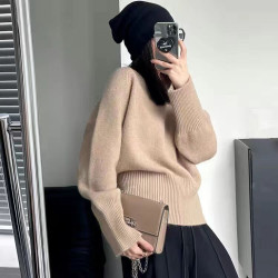 韓版簡約白色圓領套頭毛衣女加厚保暖2025春秋新款純色打底針織衫