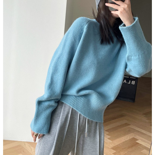 韓版簡約白色圓領套頭毛衣女加厚保暖2025春秋新款純色打底針織衫 韓版簡約白色圓領套頭毛衣女加厚保暖2025春秋新款純色打底針織衫