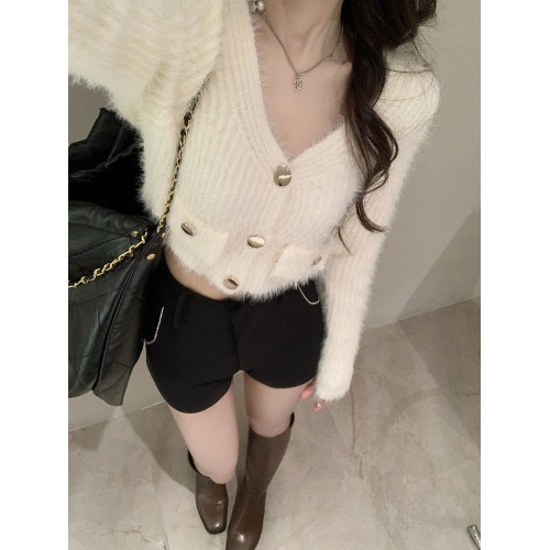 慵懶風溫柔v領毛衣針織開衫女春秋氣質高級感小個子長袖短款上衣