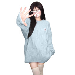 奶fufu軟糯甜美藍色毛衣女早秋季2025新款慵懶風穿搭針織衫小個子
