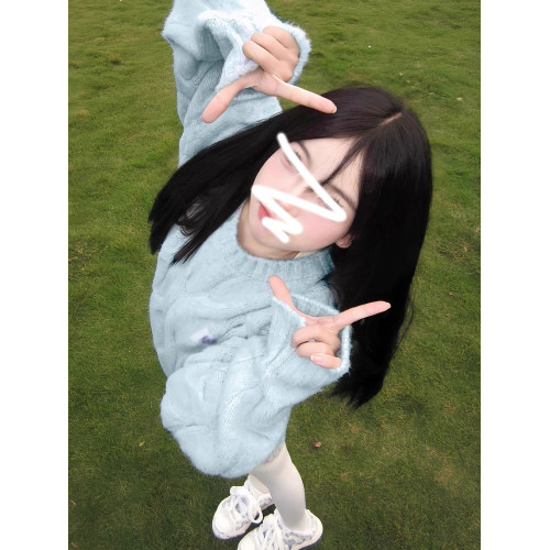 奶fufu軟糯甜美藍色毛衣女早秋季2025新款慵懶風穿搭針織衫小個子