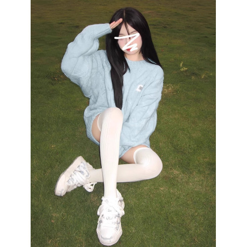 奶fufu軟糯甜美藍色毛衣女早秋季2025新款慵懶風穿搭針織衫小個子