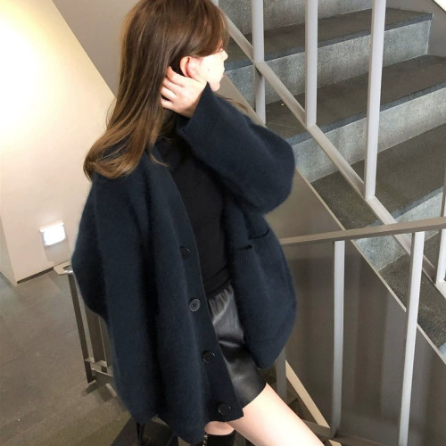 棕色水貂絨軟糯毛衣外套女秋冬外穿韓系女裝馬海毛針織開衫上衣 棕色水貂絨軟糯毛衣外套女秋冬外穿韓系女裝馬海毛針織開衫上衣