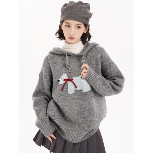 灰色小狗連帽套頭針織毛衣女冬季加厚秋冬小個子正肩內搭衛衣外套 灰色小狗連帽套頭針織毛衣女冬季加厚秋冬小個子正肩內搭衛衣外套