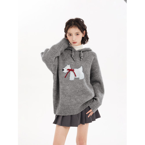 灰色小狗連帽套頭針織毛衣女冬季加厚秋冬小個子正肩內搭衛衣外套 灰色小狗連帽套頭針織毛衣女冬季加厚秋冬小個子正肩內搭衛衣外套