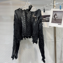 網紅同款2025秋季新款小衆款金屬別針塗鴉破洞毛邊辣妹針織毛衣女