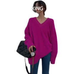 白色水貂絨v領軟糯內搭毛衣女裝2024秋冬新款外穿寬松慵懶中長款