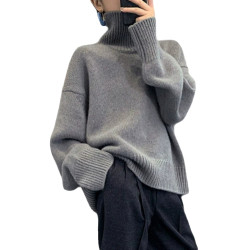 加厚仿羊毛絨感針織衫高領慵懶風毛衣女秋冬內搭寬松外穿打底上衣