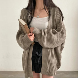 今年流行韓國chic春春秋簡約純色慵懶風寬松外套百搭毛衣針織開衫