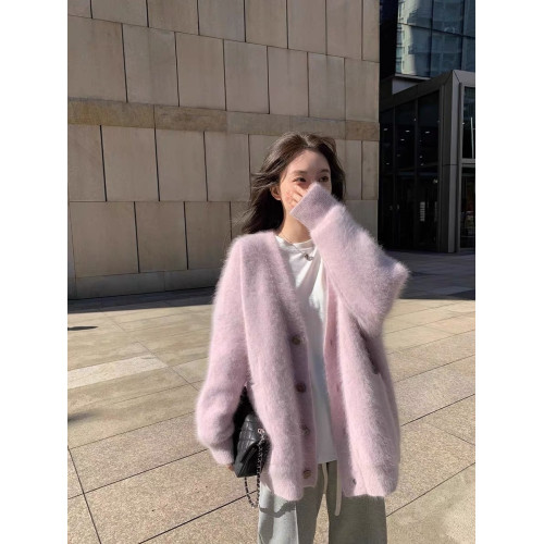 軟糯水貂絨日系流行開衫針織外套女秋冬新款慵懶風寬松高級感毛衣 軟糯水貂絨日系流行開衫針織外套女秋冬新款慵懶風寬松高級感毛衣