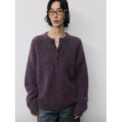 高級感粉色亨利領水貂絨毛衣女外穿針織衫上衣女新款慵懶風套頭