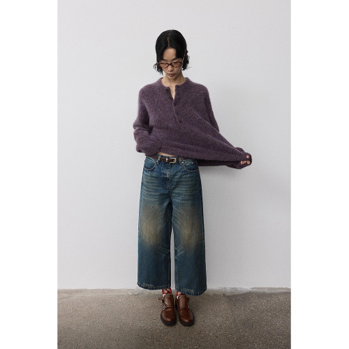 高級感粉色亨利領水貂絨毛衣女外穿針織衫上衣女新款慵懶風套頭 高級感粉色亨利領水貂絨毛衣女外穿針織衫上衣女新款慵懶風套頭