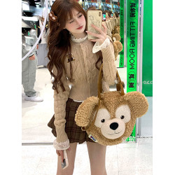 刺綉小熊短款毛衣外套女收腰2024秋季新款學院風修身麻花針織開衫