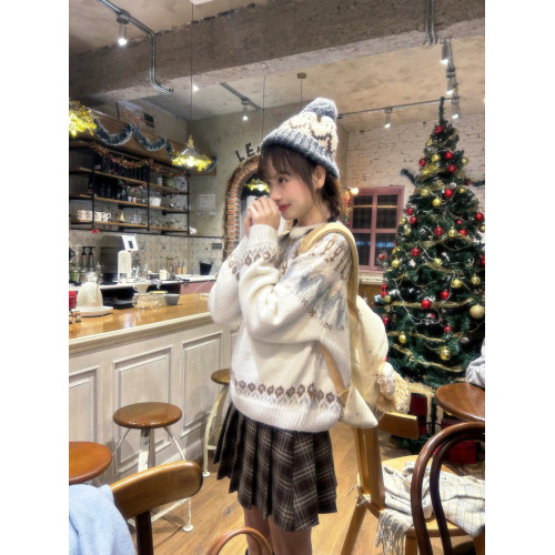 2025新款鉤花費爾島毛衣女秋冬聖誕氛圍氣質休閒百搭軟糯針織上衣