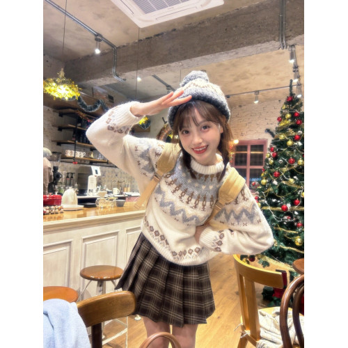 2025新款鉤花費爾島毛衣女秋冬聖誕氛圍氣質休閒百搭軟糯針織上衣