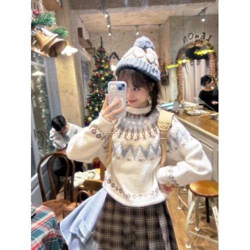 2025新款鉤花費爾島毛衣女秋冬聖誕氛圍氣質休閒百搭軟糯針織上衣