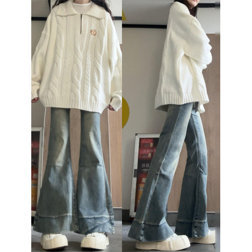 韓系學院風翻領毛衣女秋冬穿搭慵懶高級感寬松套頭針織衫長袖上衣