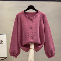 圓領毛衣外套女2025秋冬新款寬松慵懶風外穿加厚上衣洋氣針織開衫