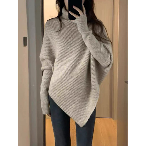 不規則高領毛衣女冬季2023新款爆款韓系溫柔慵懶風加厚針織衫上衣 不規則高領毛衣女冬季2023新款爆款韓系溫柔慵懶風加厚針織衫上衣