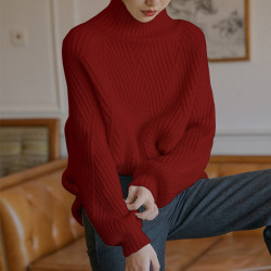 高領套頭針織衫新款法式復古寬松慵懶風毛衣克萊因藍軟糯上衣女秋