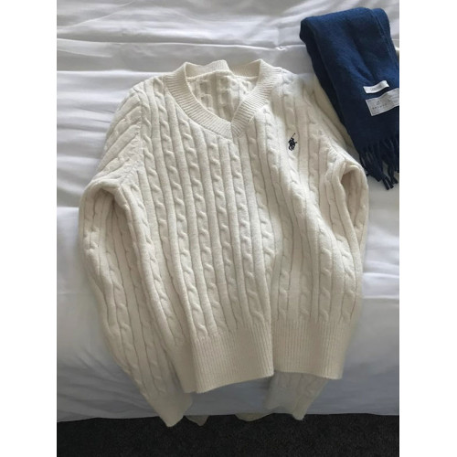 爆款callmeear//奶油麻花復古刺綉V領長袖針織毛衣初秋套頭女上衣