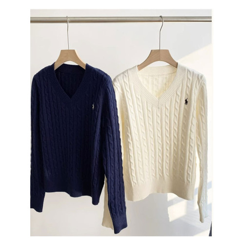 爆款callmeear//奶油麻花復古刺綉V領長袖針織毛衣初秋套頭女上衣