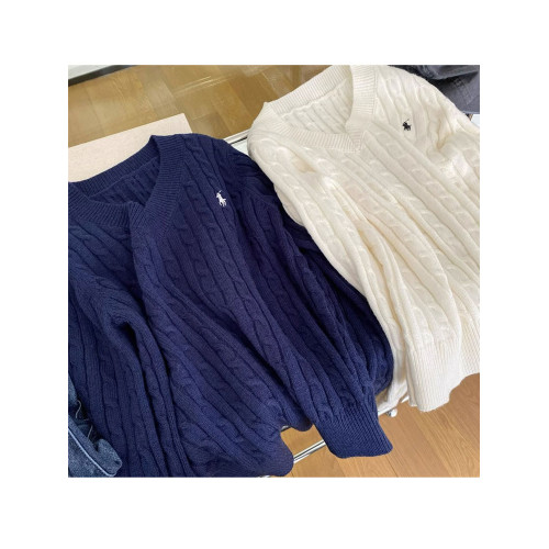 爆款callmeear//奶油麻花復古刺綉V領長袖針織毛衣初秋套頭女上衣