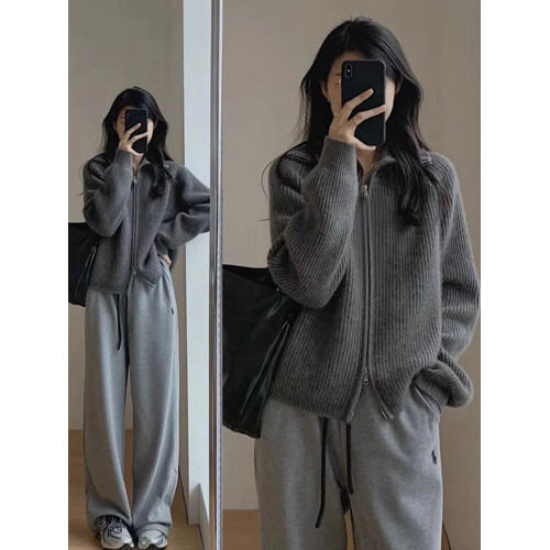 灰色拉鍊高領毛衣女秋冬季2025新款爆款內搭慵懶針織開衫外套上衣 灰色拉鍊高領毛衣女秋冬季2025新款爆款內搭慵懶針織開衫外套上衣