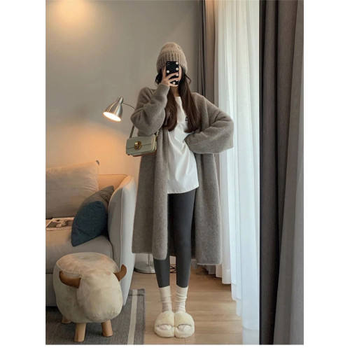 2024秋冬新款毛衣女寬松慵懶風針織加厚早秋開衫中長款過膝長外套