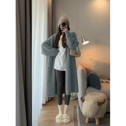 2024秋冬新款毛衣女寬松慵懶風針織加厚早秋開衫中長款過膝長外套