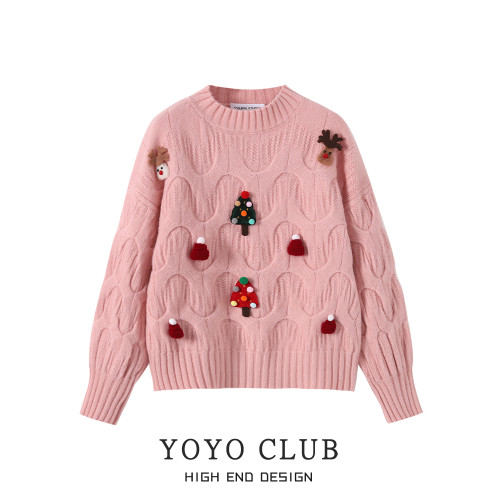 YOYO CLUB大碼復古新年毛衣女秋冬季新款穿搭上衣寬鬆針織衫外套